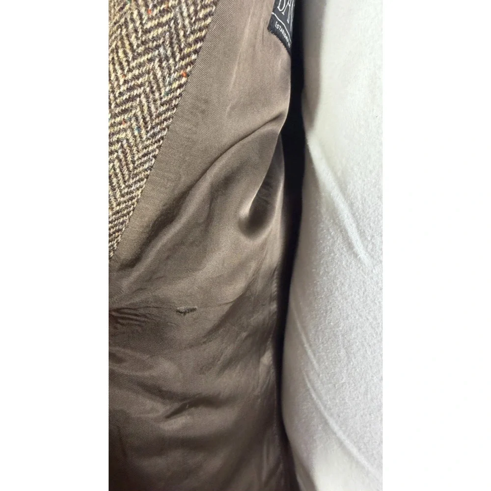 Harris Tweed Scottish Wool Blazer Houndstooth Brown Men Coat Jacket 44L Brown